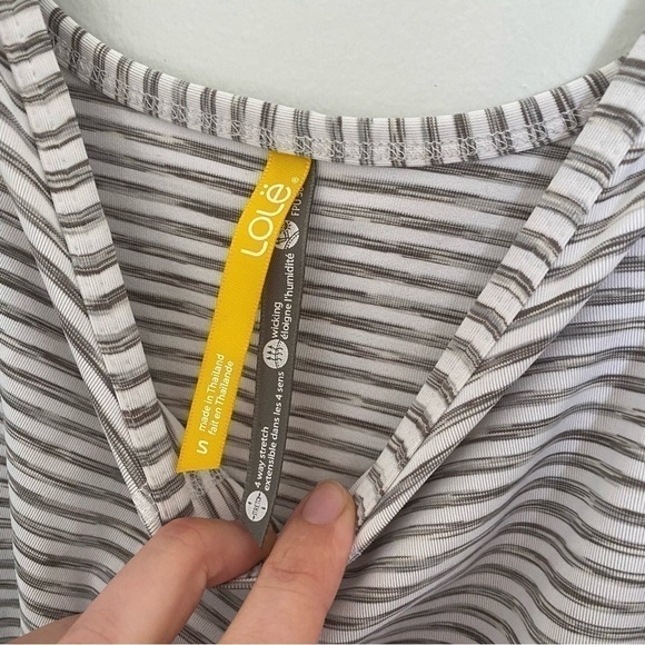 LOLE Striped Scoop Sleeveless Athletic Tank Top White Gray Small - Picture 3 of 6